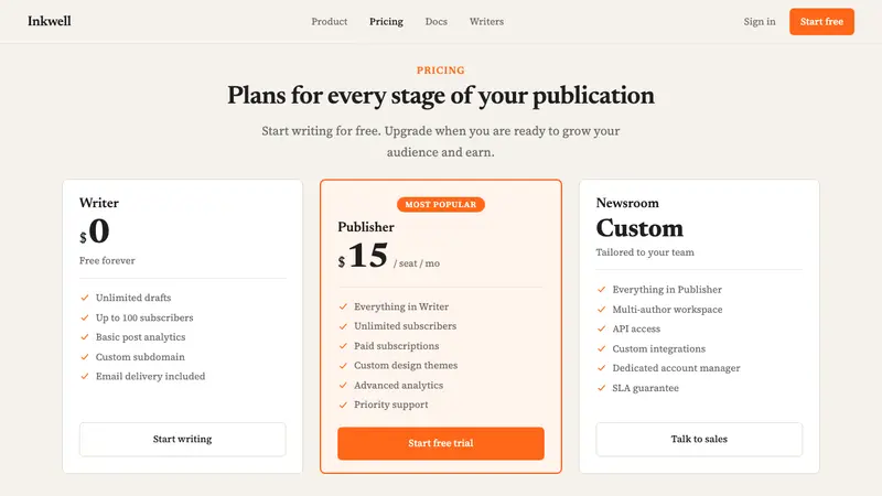 Substack 2023 — Web · pricing