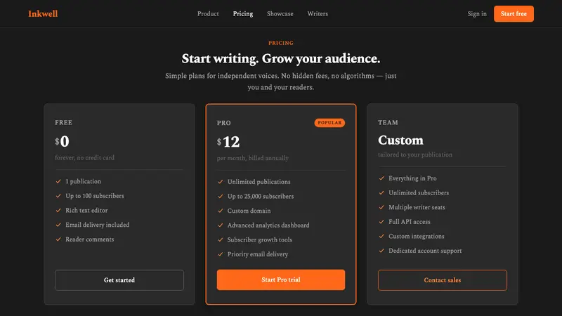 Substack Orange Newsletter — Web · pricing