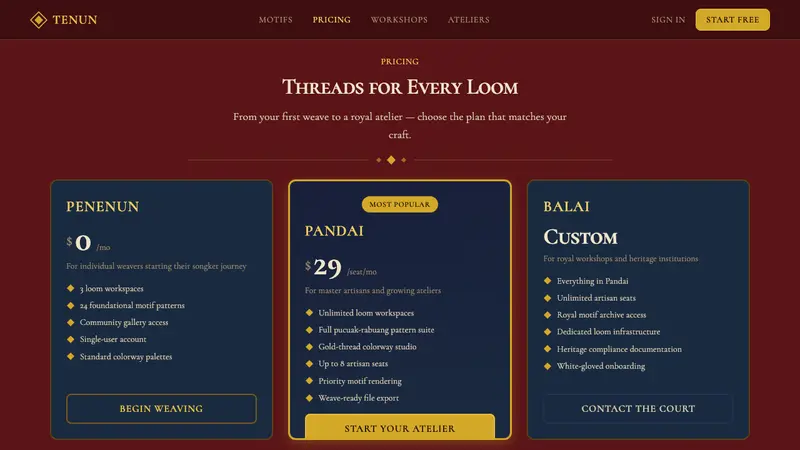 Sumatran Songket (Pandai Sikek) — Web · pricing
