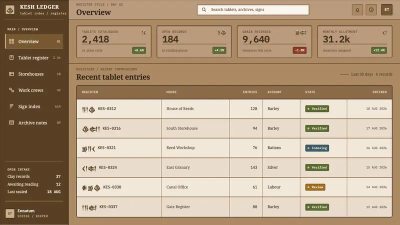 Sumerian Cuneiform Tablet — Web · dashboard
