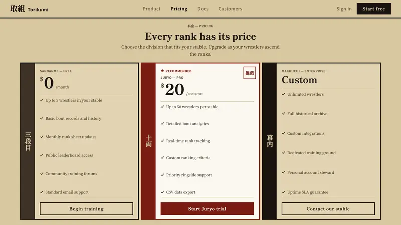 Sumo Banzuke — Web · pricing