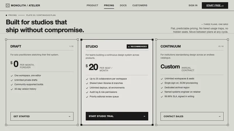 Superstudio Continuous Monument — Web · pricing