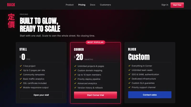 Taiwanese Raohe Night Market Neon — Web · pricing