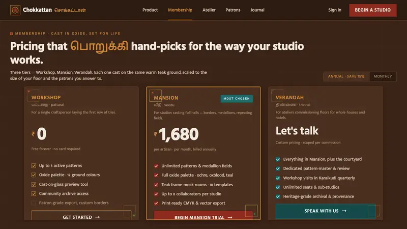 Chettinad Athangudi Tiles — Web · pricing