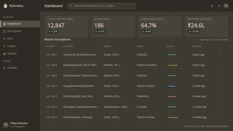 Tamil Grantha Inscription — Web · dashboard