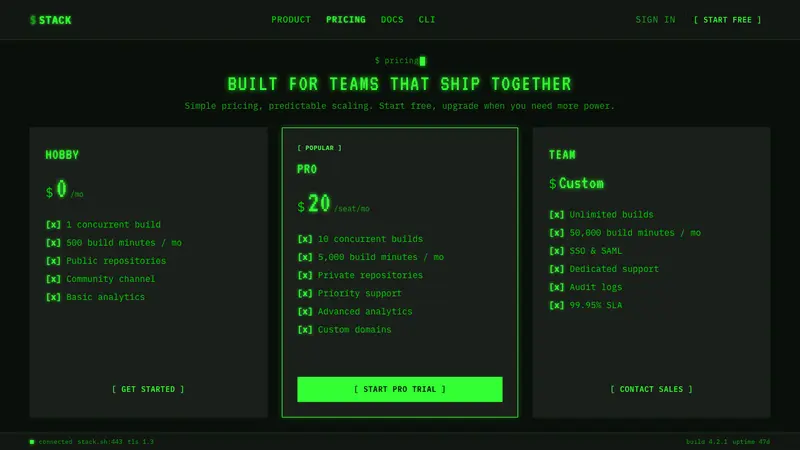 Unix Terminal Mono — Web · pricing