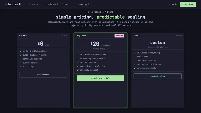 Cozy Terminal TUI Revival — Web · pricing
