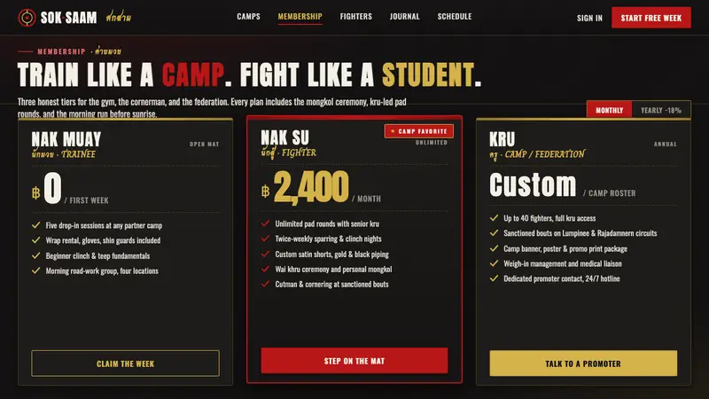 Muay Thai Camp Banner — Web · pricing