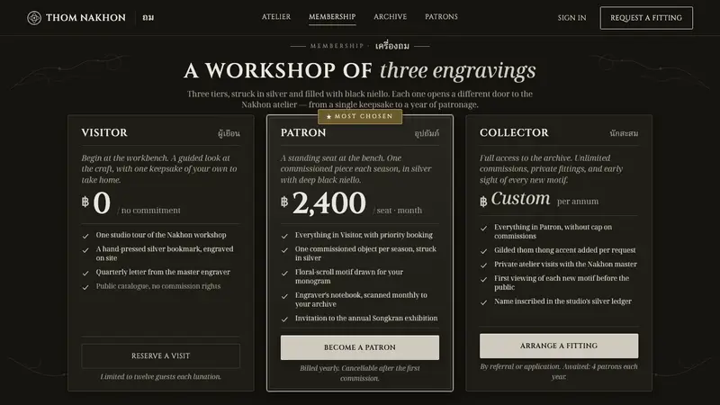 Thai Nielloware — Web · pricing