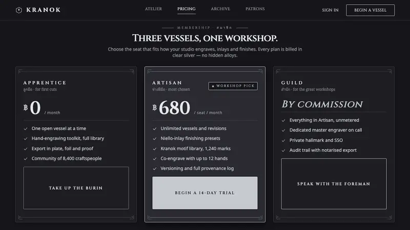Thai Nielloware Thom — Web · pricing