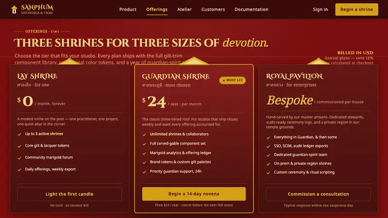 Thai Spirit House (San Phra Phum) — Web · pricing