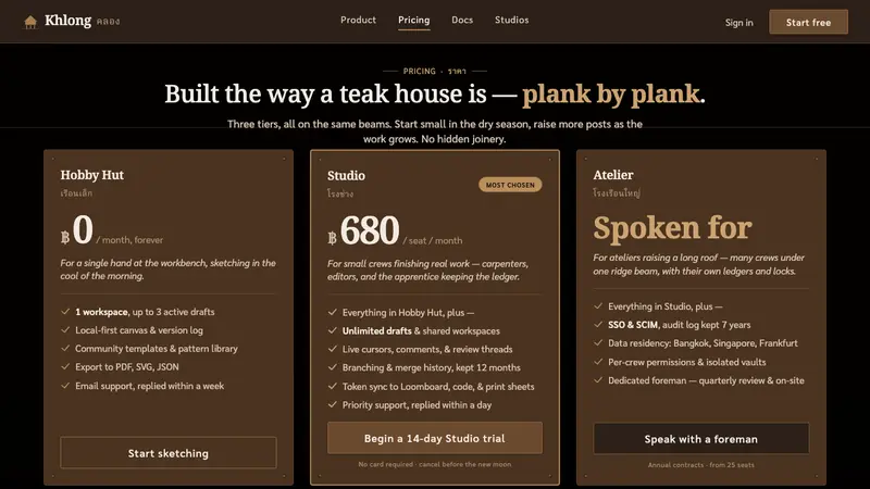 Thai Teak Canal House — Web · pricing