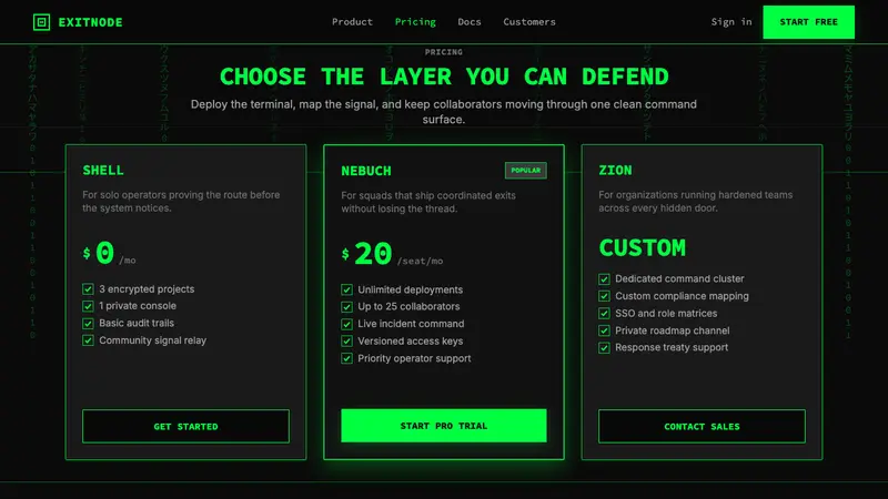 The Matrix (Green-Code) — Web · pricing