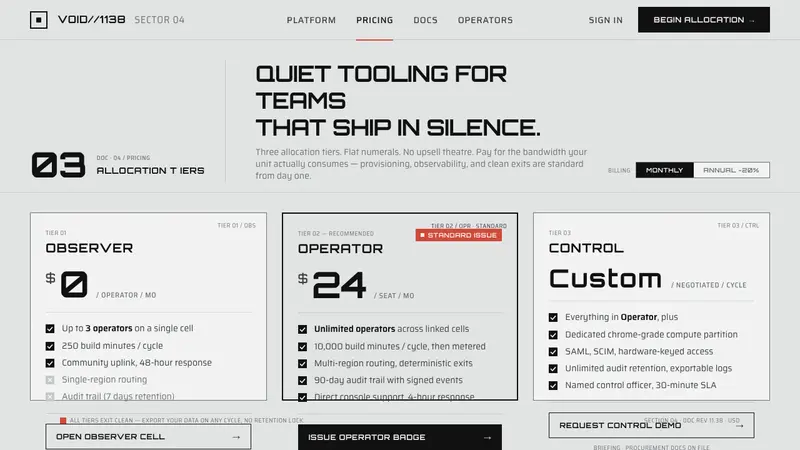 THX 1138 — Web · pricing