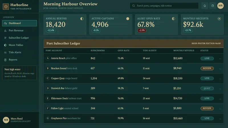 Tide Table Almanac — Web · dashboard