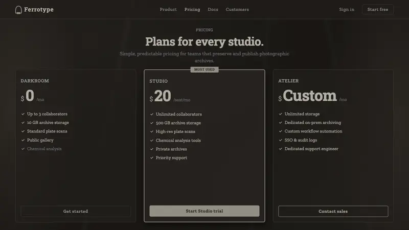 Tintype Wet Plate — Web · pricing