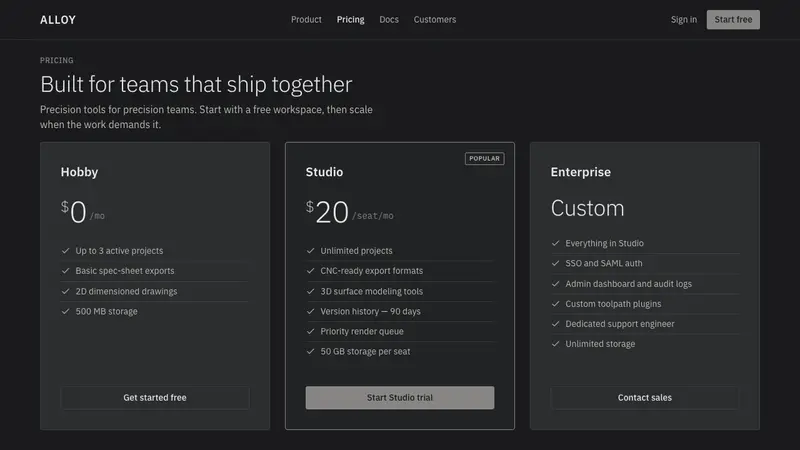 Titanium Product Design — Web · pricing