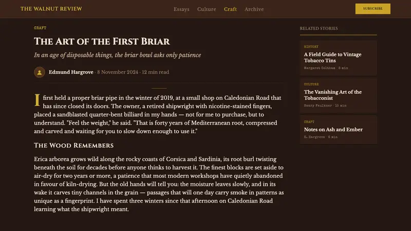 Briar Pipe & Tobacco — Web · article