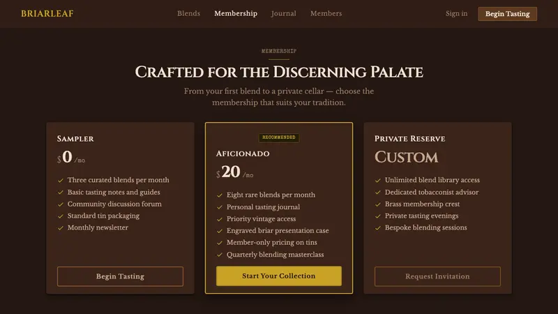 Briar Pipe & Tobacco — Web · pricing