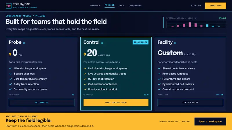 Tokamak Confinement Deck — Web · pricing