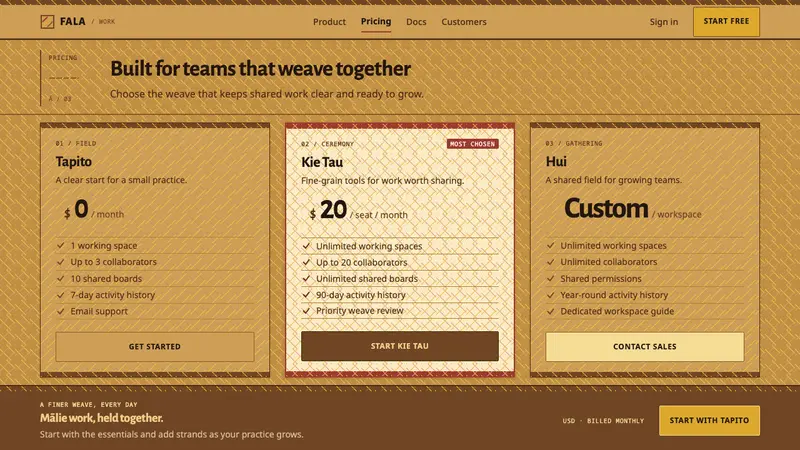 Tokelau Fala Mat — Web · pricing