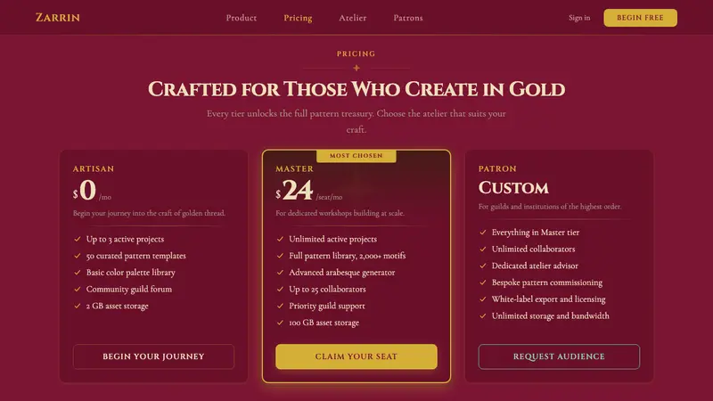 Uzbek Bukhara Gold Zardozi — Web · pricing