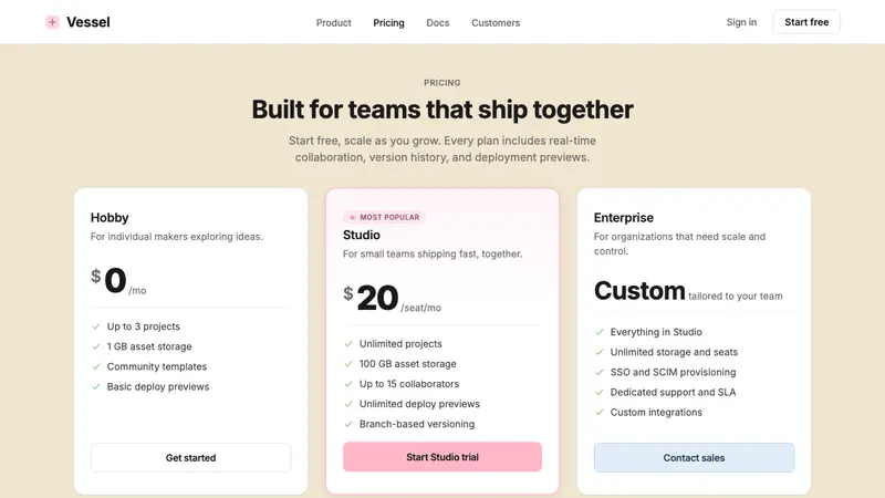 Vaporware Future Product Render — Web · pricing