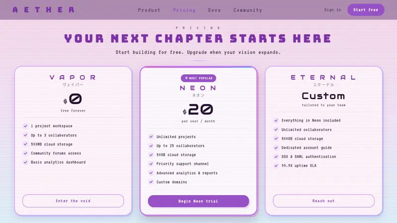 Vaporwave (Tumblr 2012) — Web · pricing