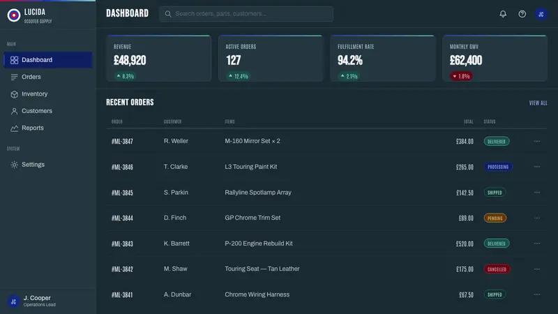 Mod Scooter Chrome — Web · dashboard