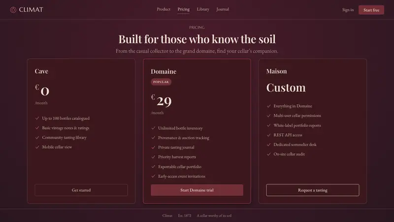 Burgundy Vineyard — Web · pricing