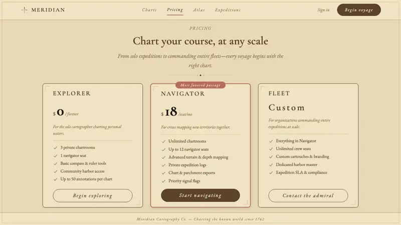 Vintage Cartography — Web · pricing