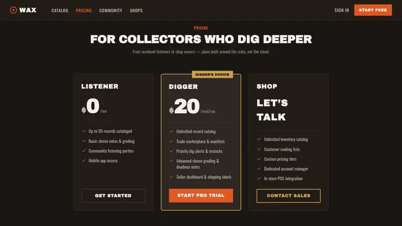 Vinyl Crate Digging — Web · pricing