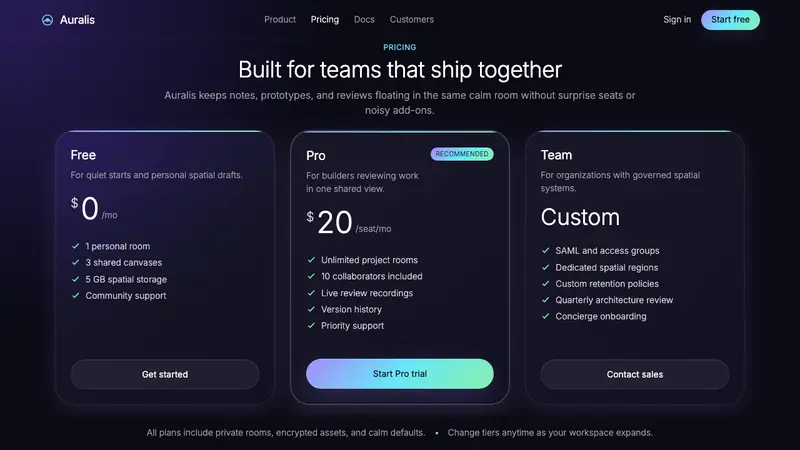 Vision Pro Spatial UI (2030) — Web · pricing