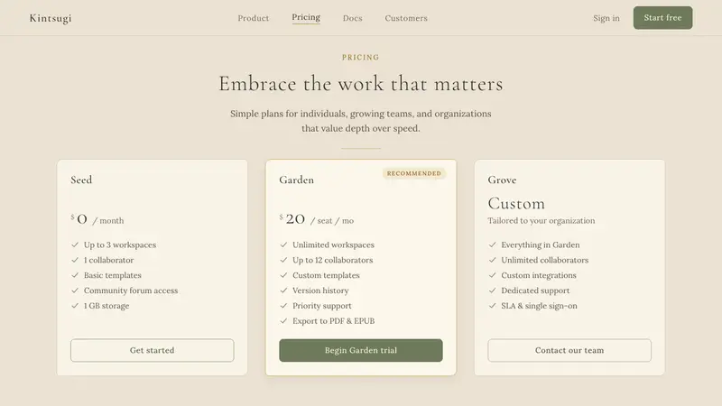 Wabi-Sabi — Web · pricing