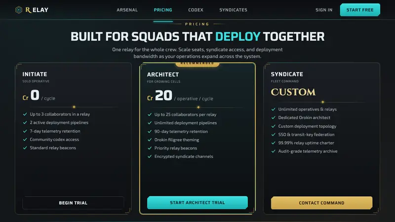 Warframe Orbiter UI — Web · pricing