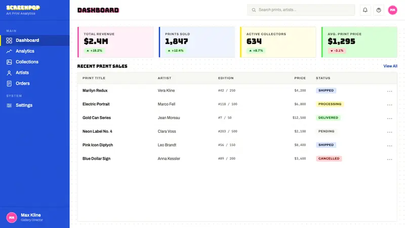 Warhol Pop — Web · dashboard