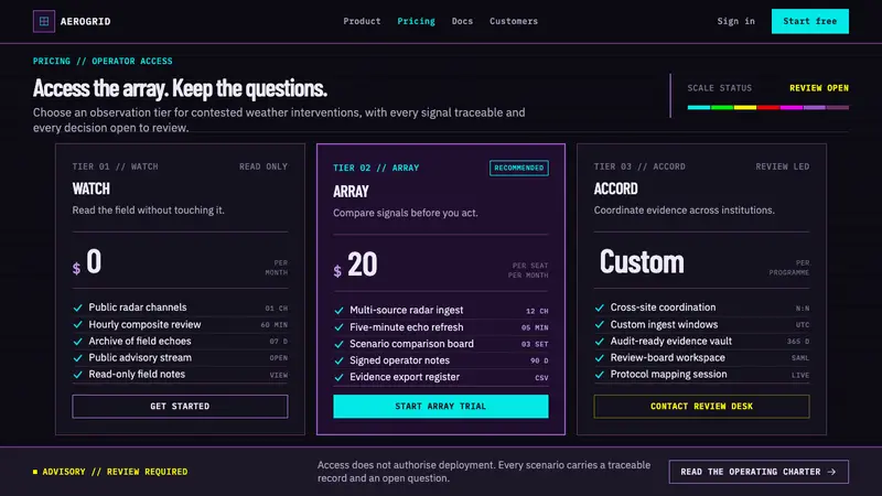 Weather Control Array — Web · pricing
