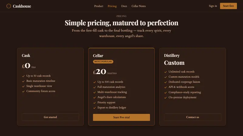 Whisky Cooperage — Web · pricing