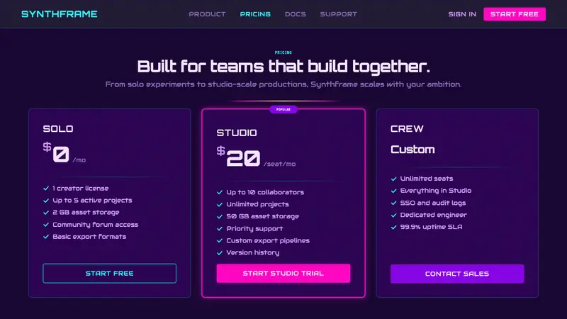 Wireframe Vaporwave — Web · pricing