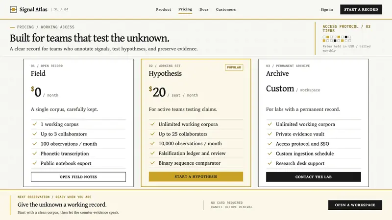 Xenolinguistics Lab — Web · pricing