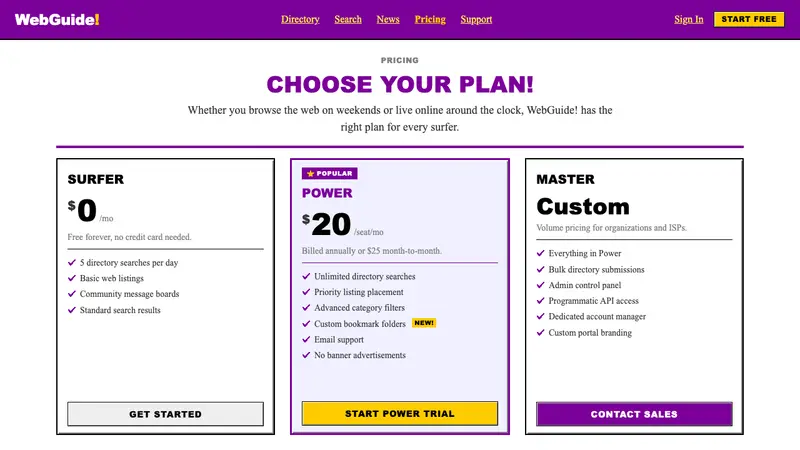 Yahoo! 1995 — Web · pricing