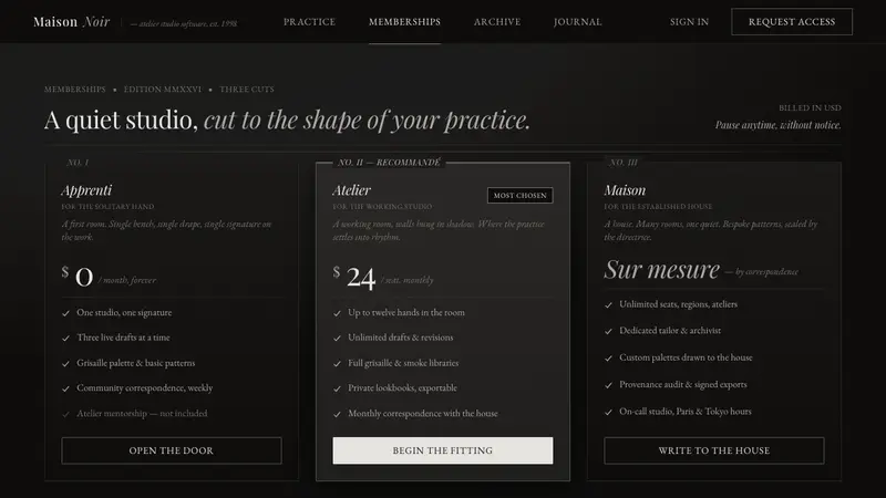 Yohji Grisaille — Web · pricing