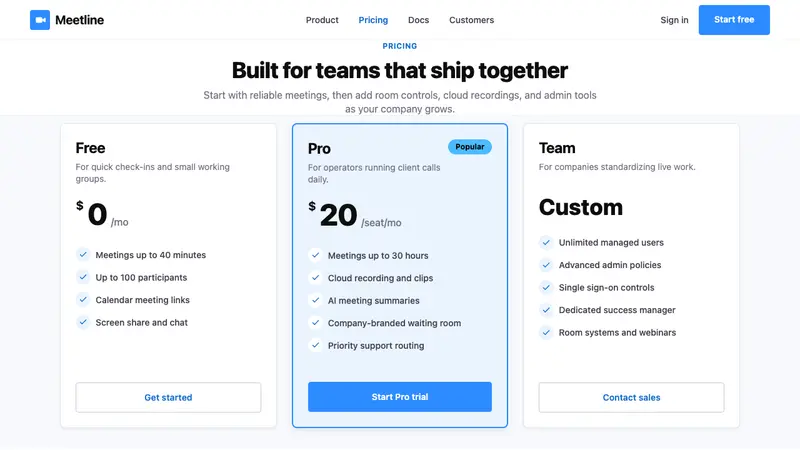 Zoom Meeting Blue — Web · pricing