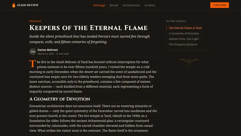 Zoroastrian Fire Temple — Web · article