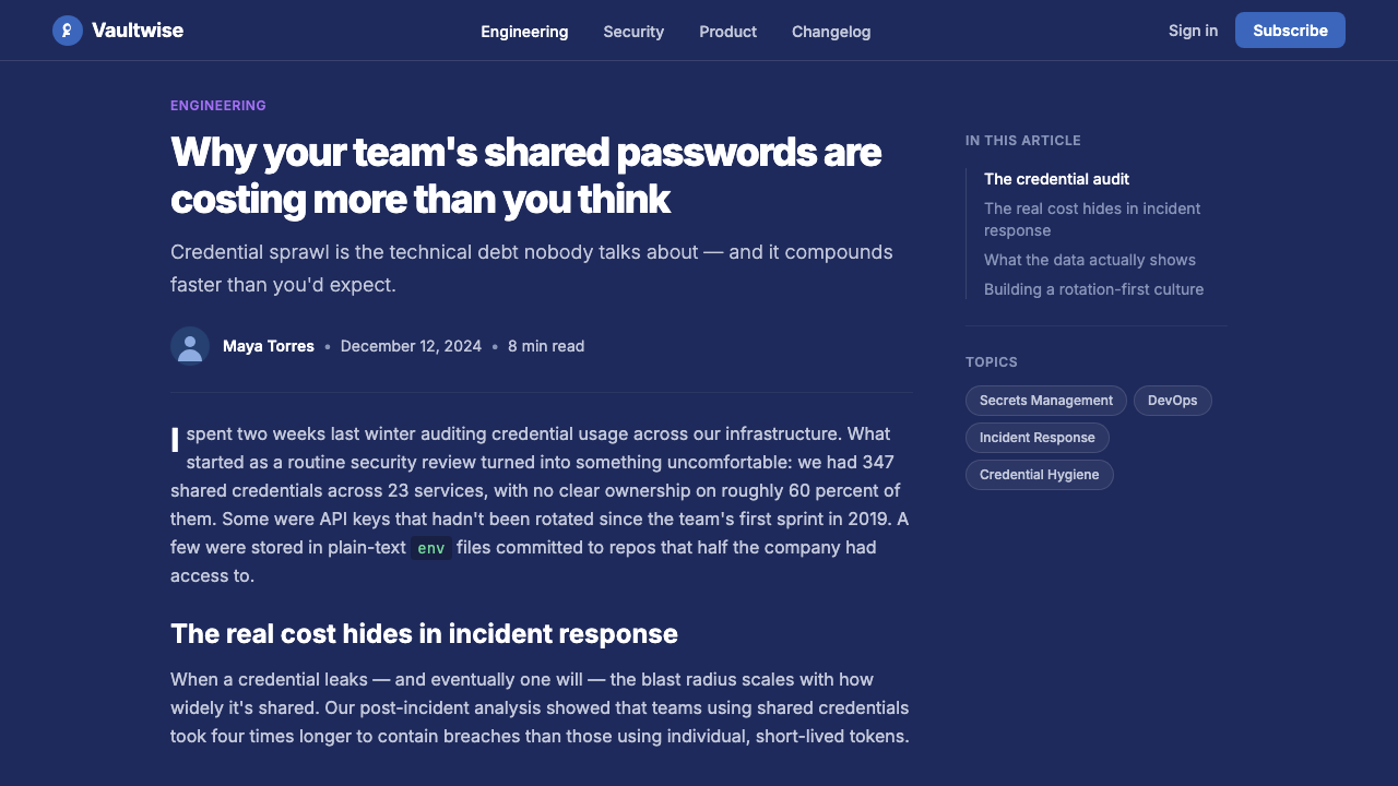 1Password Purple Vault design style applied to a Article page
