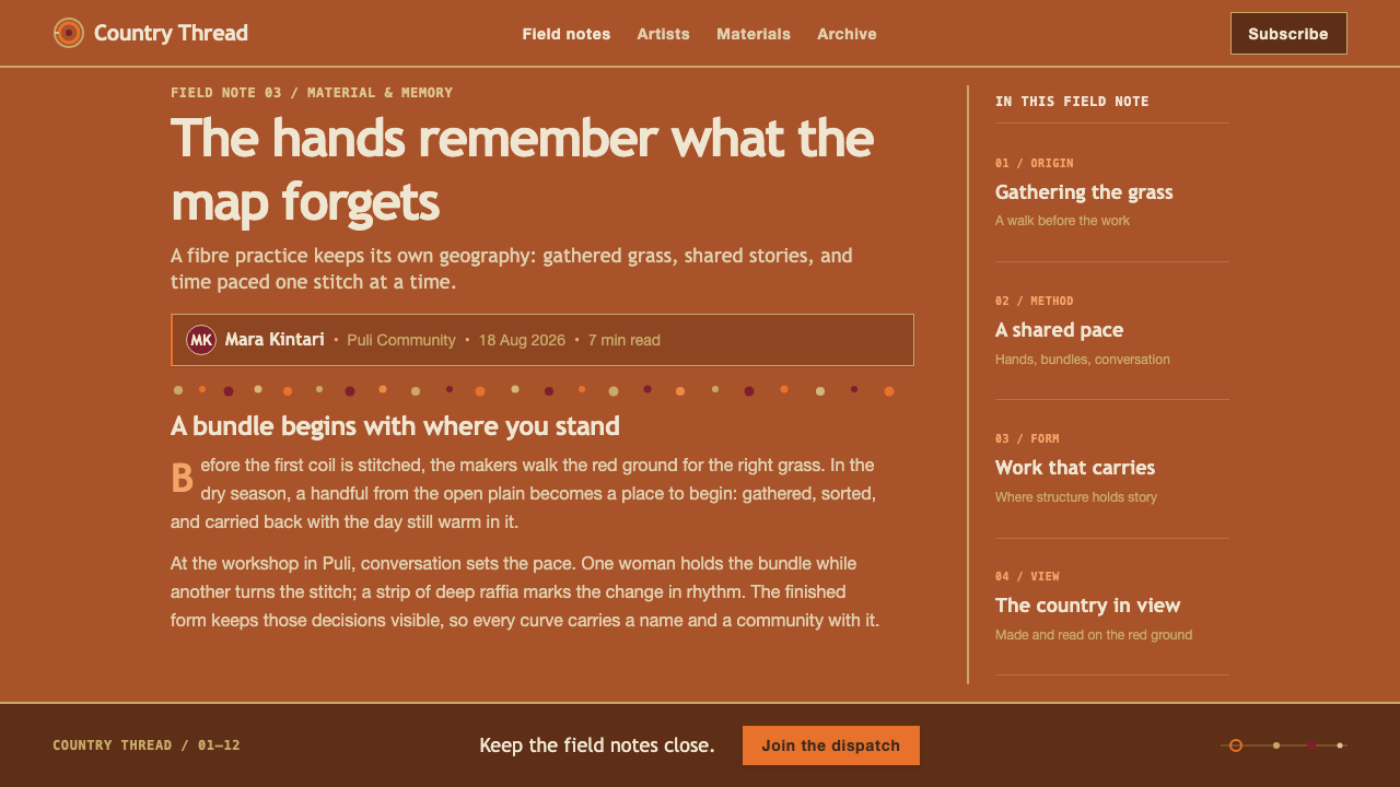 Tjanpi Desert Weavers design style applied to a Article page
