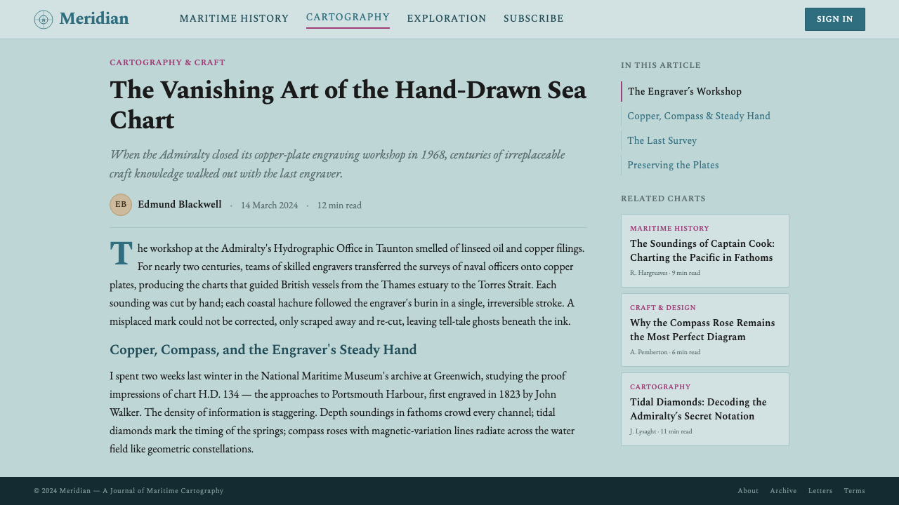 Admiralty Sea Chart design style applied to a Article page