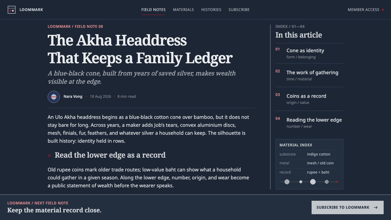 Akha Silver Headdress design style applied to a Article page
