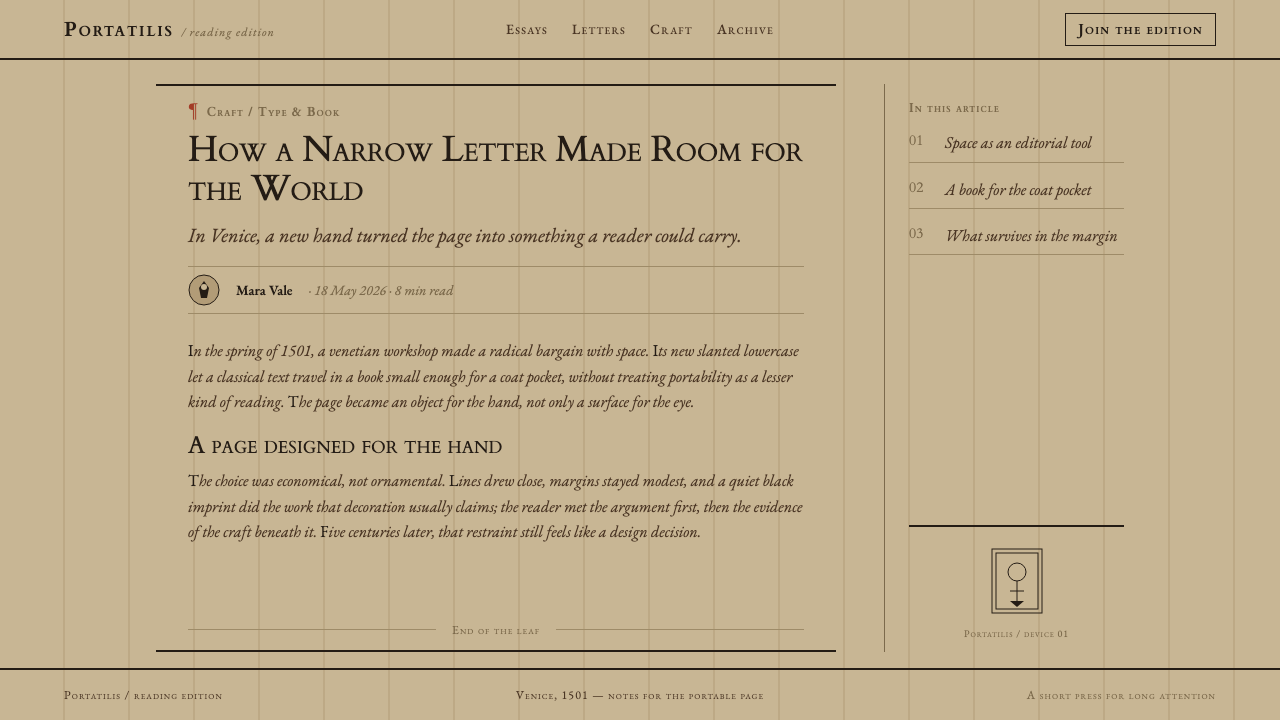 Aldine Press Italic design style applied to a Article page