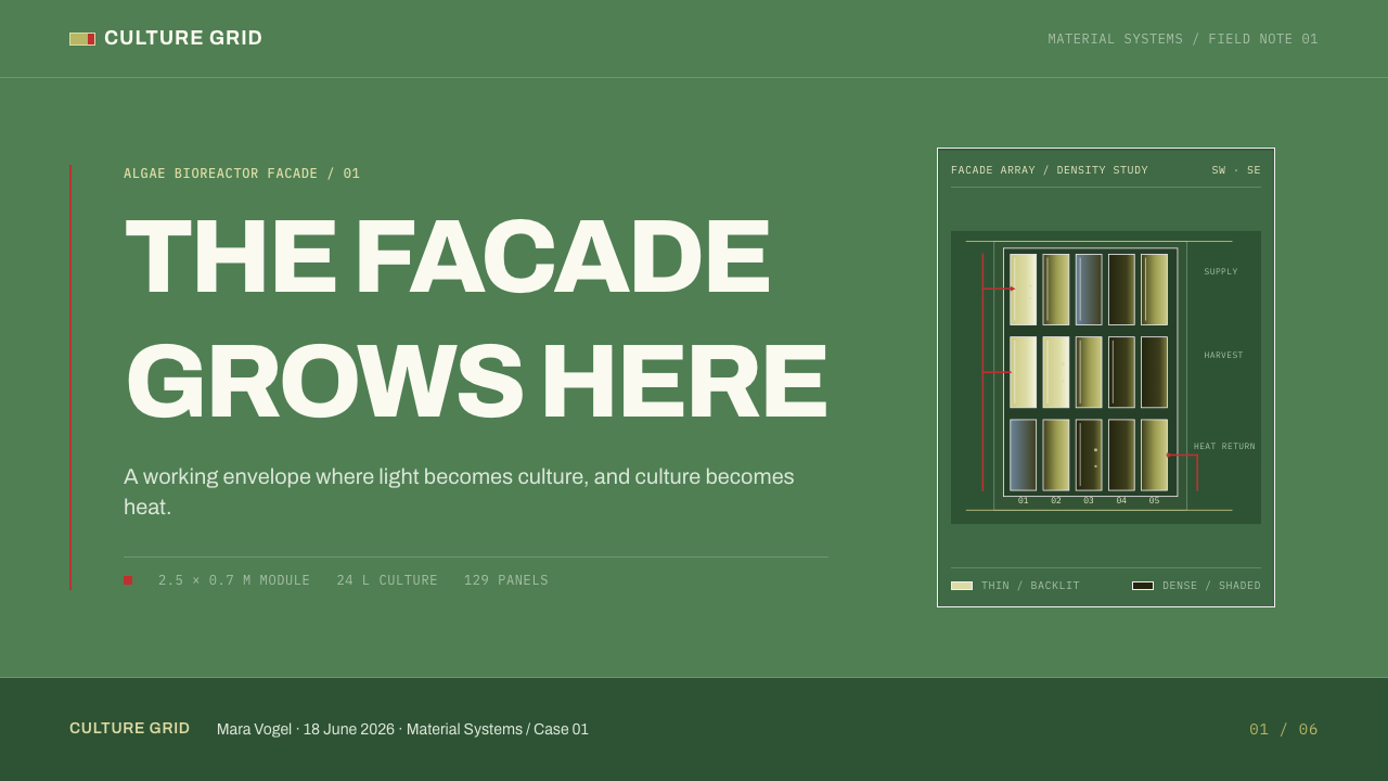 Algae Bioreactor Facade design style applied to a Slide · cover